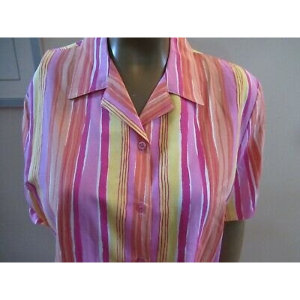 Southern Lady women's 20 short sleeve button down‎ shirt pink orange yellow - Picture 2 of 6